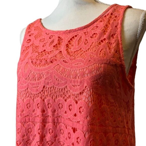Altar'd State Women's Stretch Knit Crochet Sleeveless Dress Light Coral Medium - Picture 2 of 9